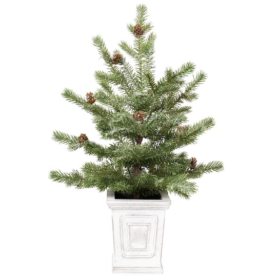 Northlight 22" Unlit Lightly Flocked Pine Potted Artificial Christmas Tree with Pinecones